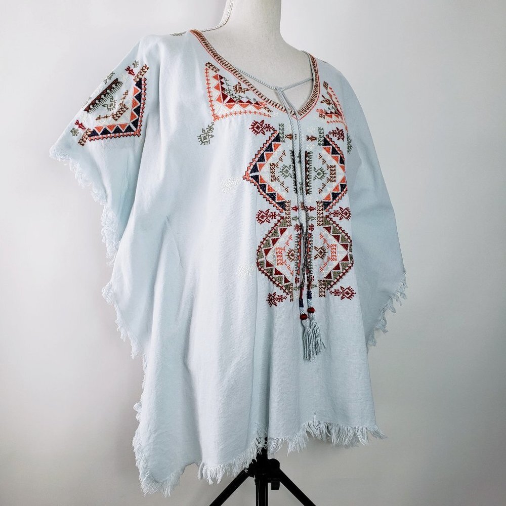 Chelsea & Violet Womens‎ Embroidered Frayed Boho Caftan Tunic Top S